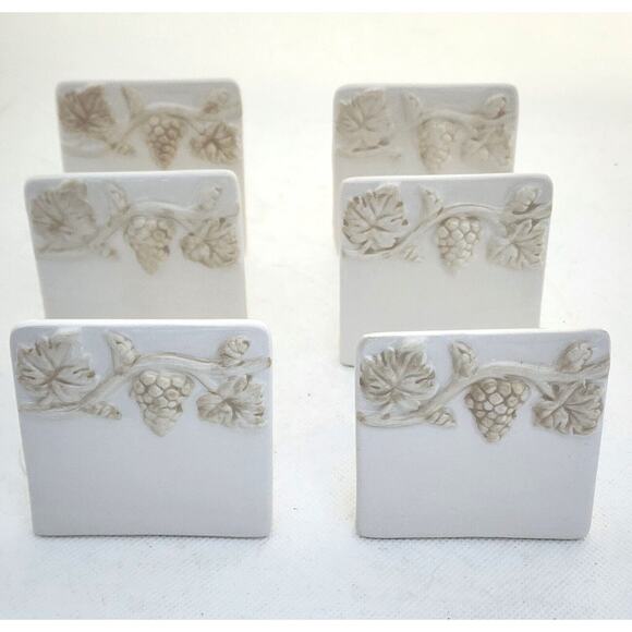 PLACETILE-Ceramic-Grape Vines-Cream-Erasable-Table Setting-Name Plates-Set of 6 - Picture 1 of 14
